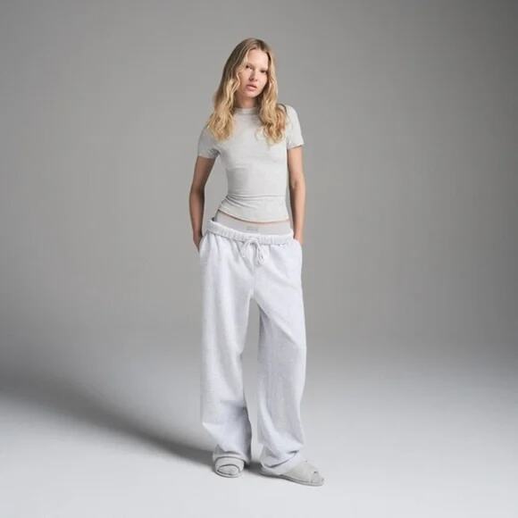 Skims Cotton Fleece Straight Leg Pant Sweatpants Light Heather Grey Womens 2X - Picture 1 of 9